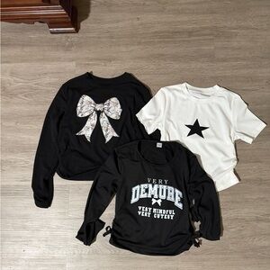SHEIN Black and White Kids Sweatshirts & Tee Set